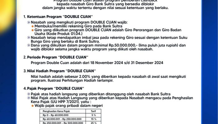 Kabar Gembira: Bank Sultra Luncurkan Program “Double Cuan” untuk Nasabah Giro