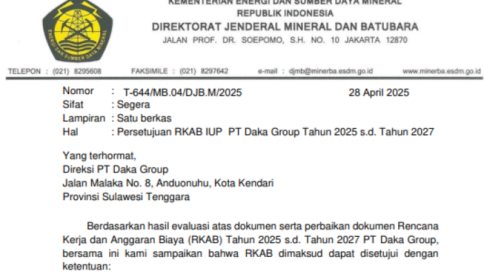 PT Daka Group Pastikan Patuh Aturan, Kantongi Persetujuan RKAB 2025-2027