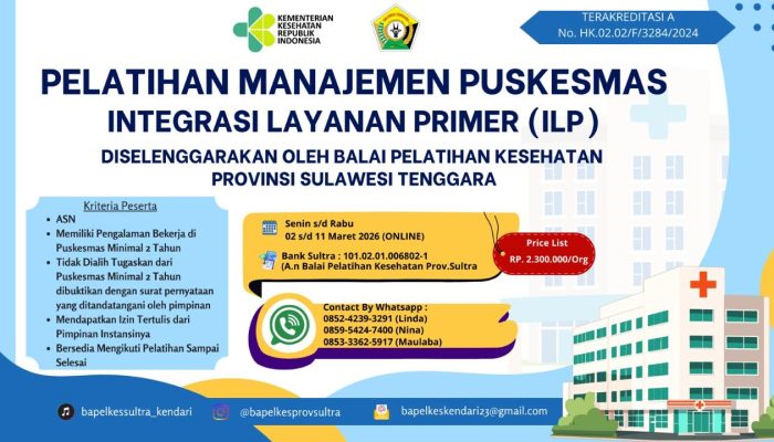 Kesempatan Emas bagi Nakes Puskesmas, Ikuti Pelatihan ILP Bapelkes Sultra