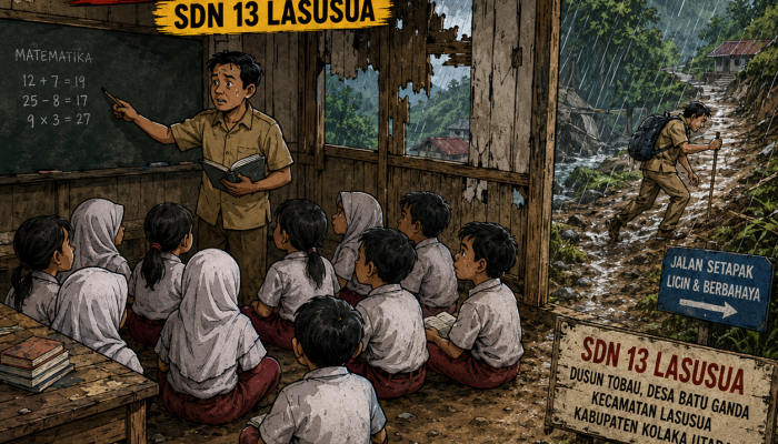 Satu Guru Mengajar Semua Siswa Saat Hujan, Akses Ekstrem Jadi Tantangan SDN 13 Lasusua
