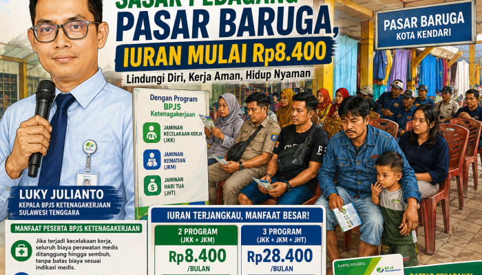 BPJS Ketenagakerjaan Sultra Sasar Pedagang Pasar Baruga, Iuran Mulai Rp8.400